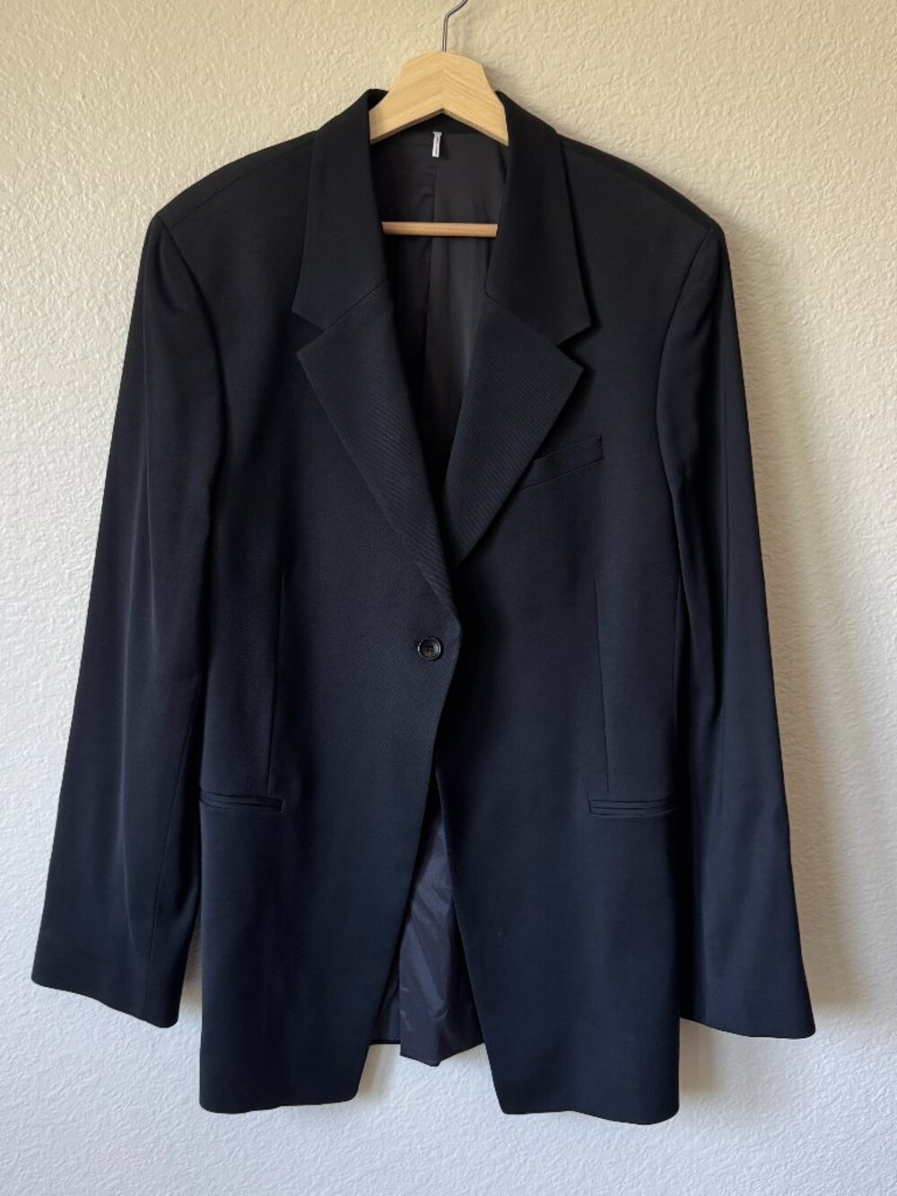 Frame Black BlazerJacket Wool Blend Classic One Button Notch Lapel Mid Length